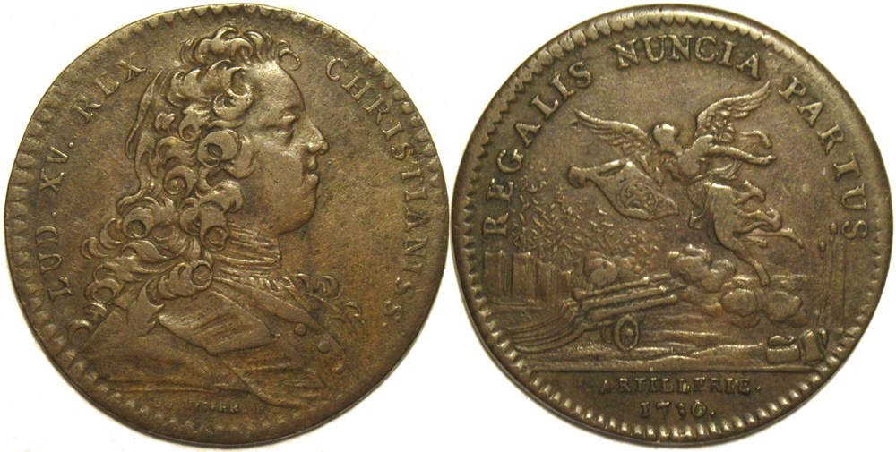 Louis XV - 1730 Jeton, salut de l'Artillerie à la naissance du Dauphin monnaies paranumismatique jetons poids louis xv 1730 jeton salut de artillerie a la naissance du dauphin