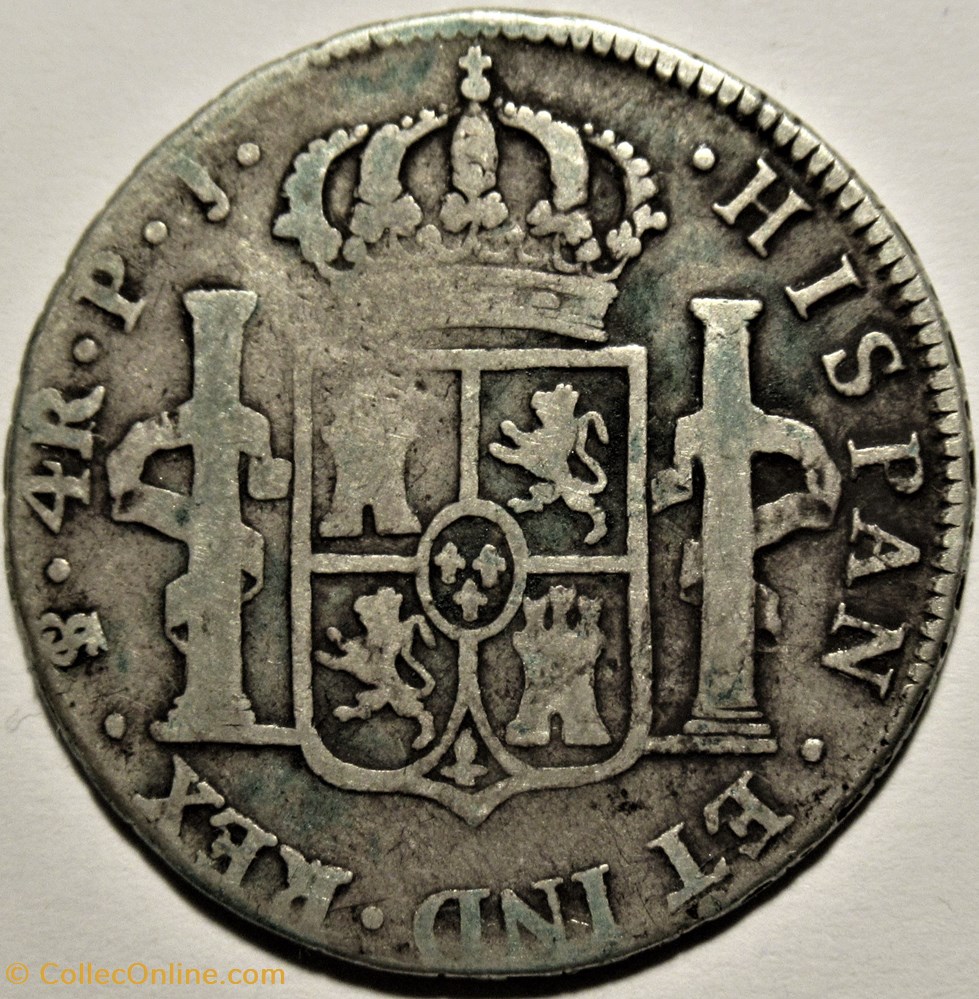 4 Reales 1808 Potosi - Carlos IV de España 3 monnaies monde bolivie 4 reales 1808 potosi carlos iv de espana