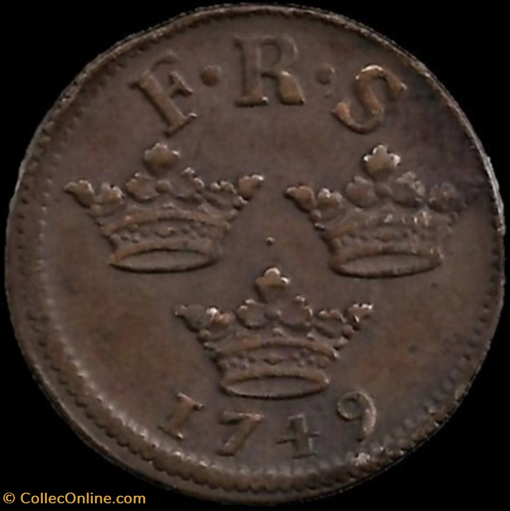 monnaies europe medievale royaume suede sweden king fredrik i 1 ore kopparmynt 1749 avesta