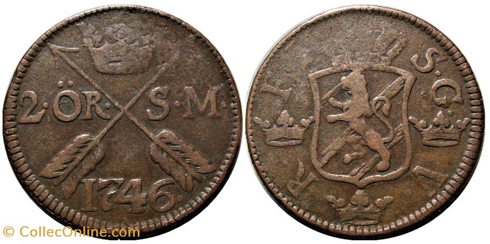 monnaies europe medievale royaume suede sweden king fredrik i 2 ore 1746 avesta 2ex