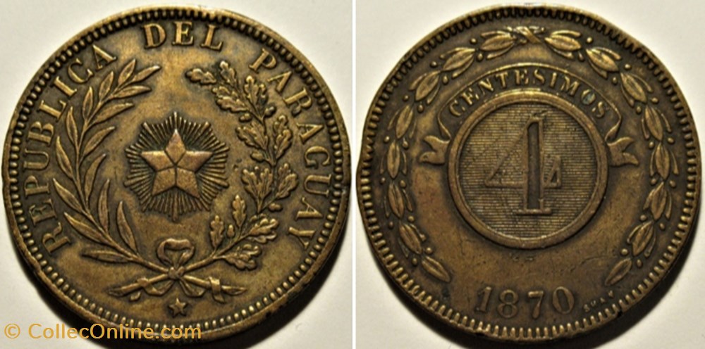 Paraguay - 4 Centésimos 1870 monnaies monde paraguay 4 centesimos 1870