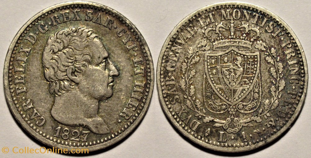 1827 Royaume de Sardaigne, 1 Lira Torino - Carlo Felice monnaies monde italie 1827 royaume de sardaigne 1 lira torino carlo felice