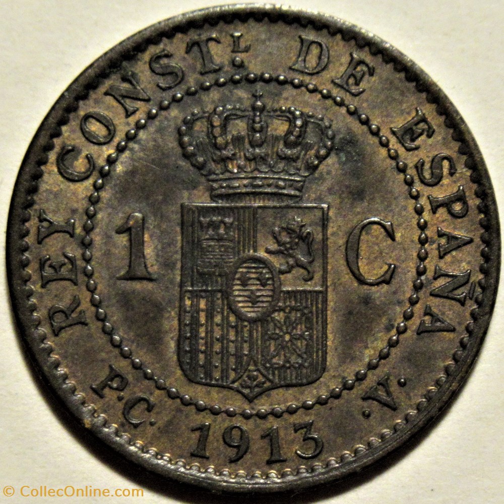 1913 - 1 Centimo - Alfonso XIII de España 3 monnaies monde espagne 1913 1 centimo alfonso xiii de espana