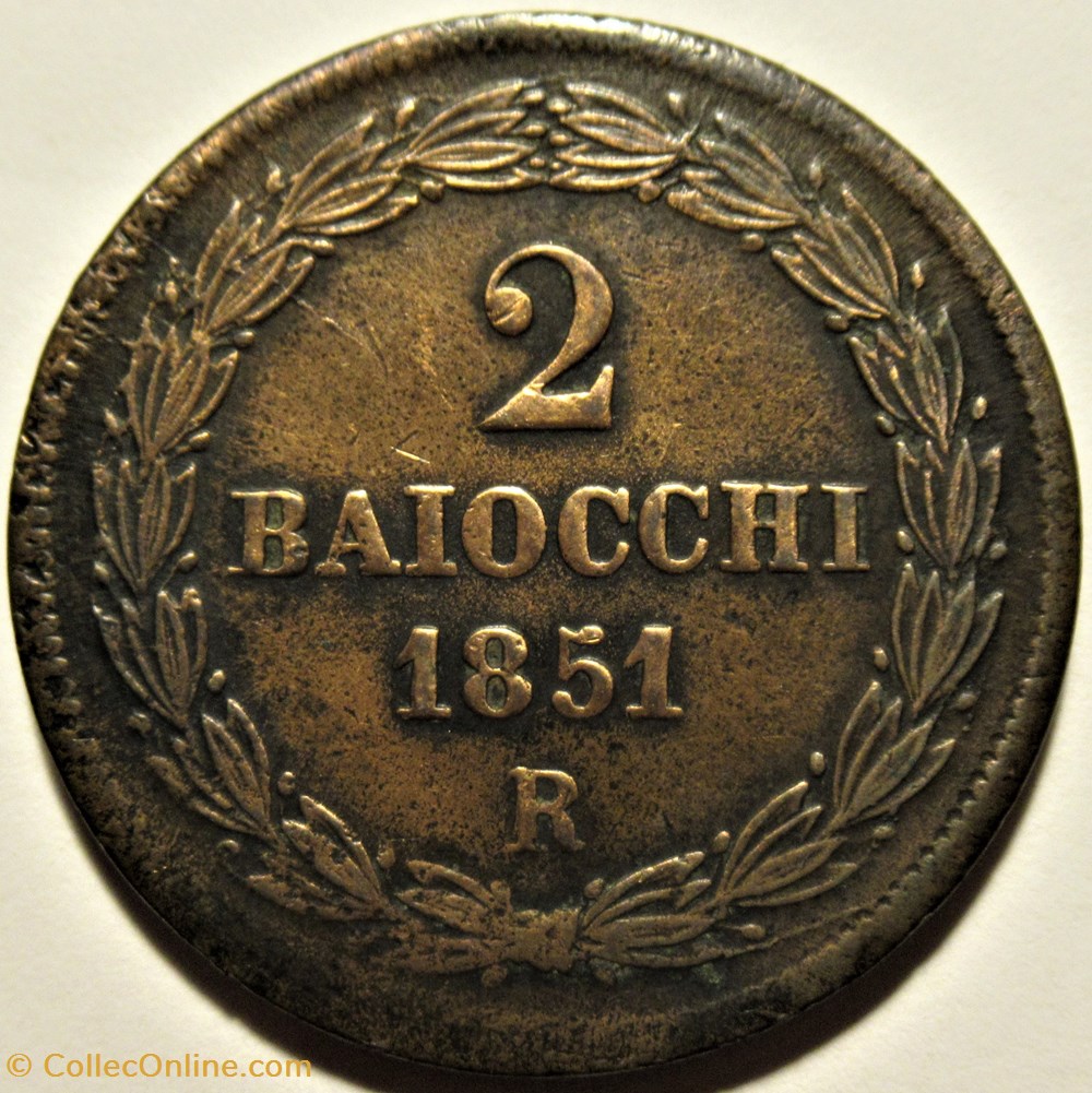 Pio IX, Pope - 2 Baiocchi 1851, Anno VI - Papal States 3 monnaies monde vatican pio ix pope 2 baiocchi 1851 anno vi papal states