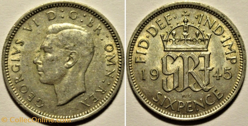 George VI - 6 Pence 1945 - Great Britain monnaies monde royaume uni george vi 6 pence 1945 great britain