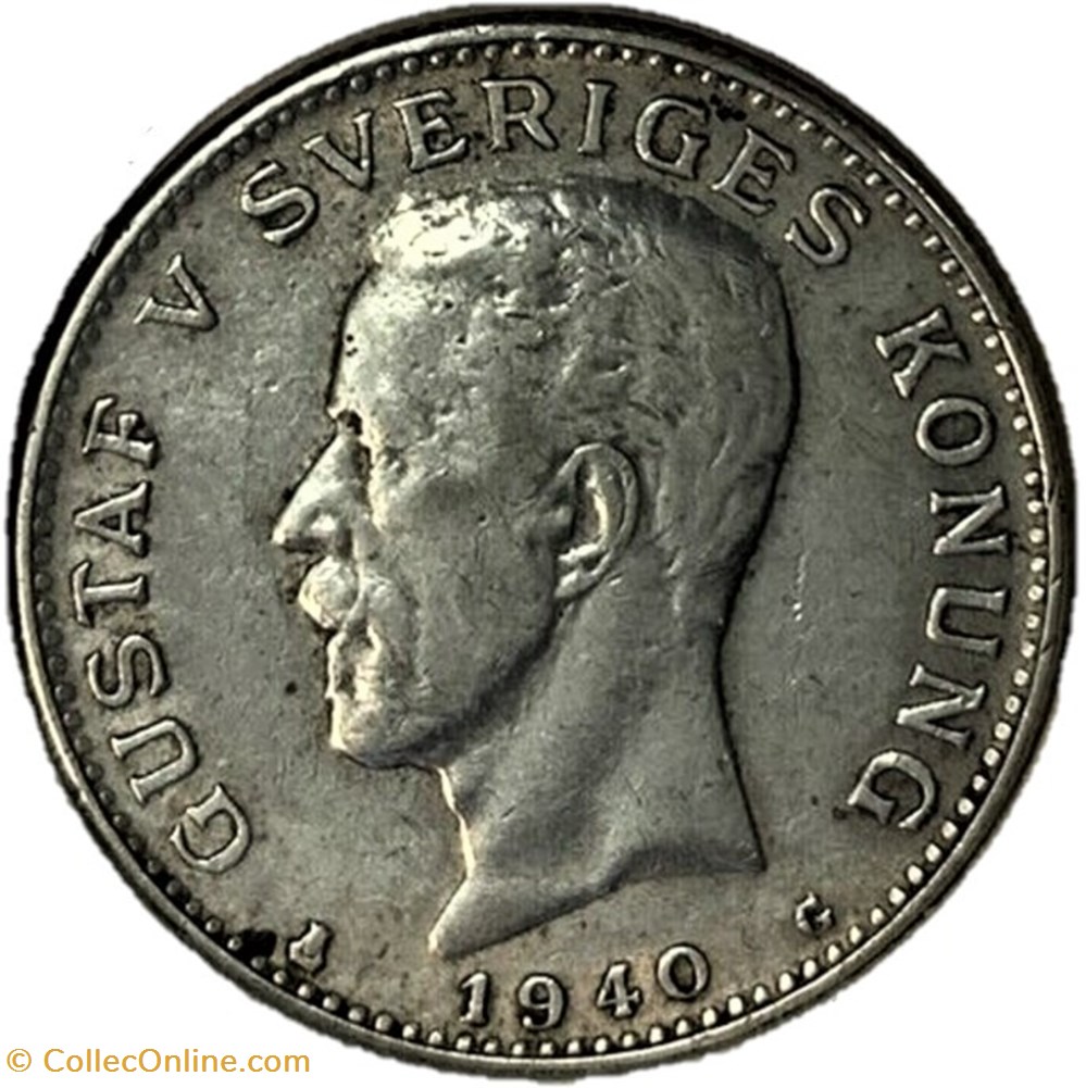 Gustaf V Of Sweden - 1 Krona 1940 - Coins - World - Edge Reeded