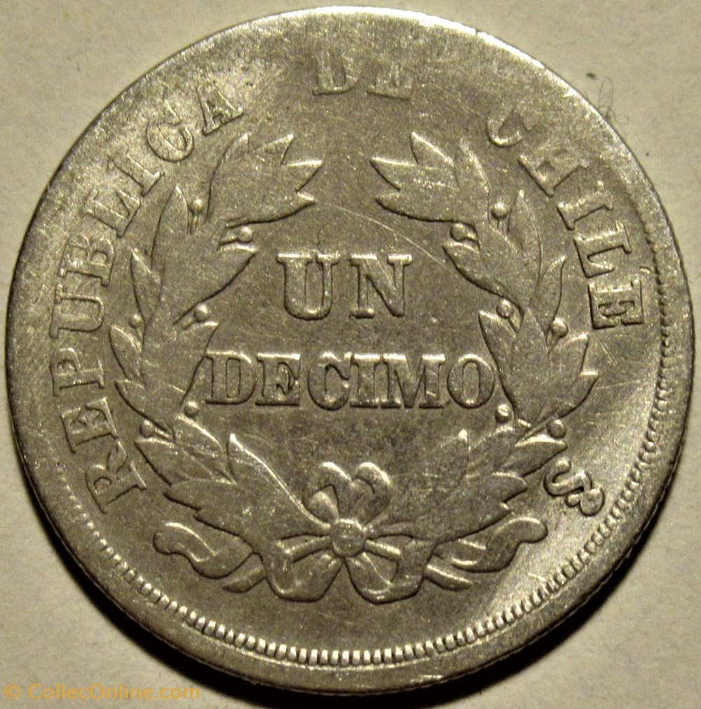 Chile - Un Decimo 1870 Santiago 3 monnaies monde chili chile un decimo 1870 santiago