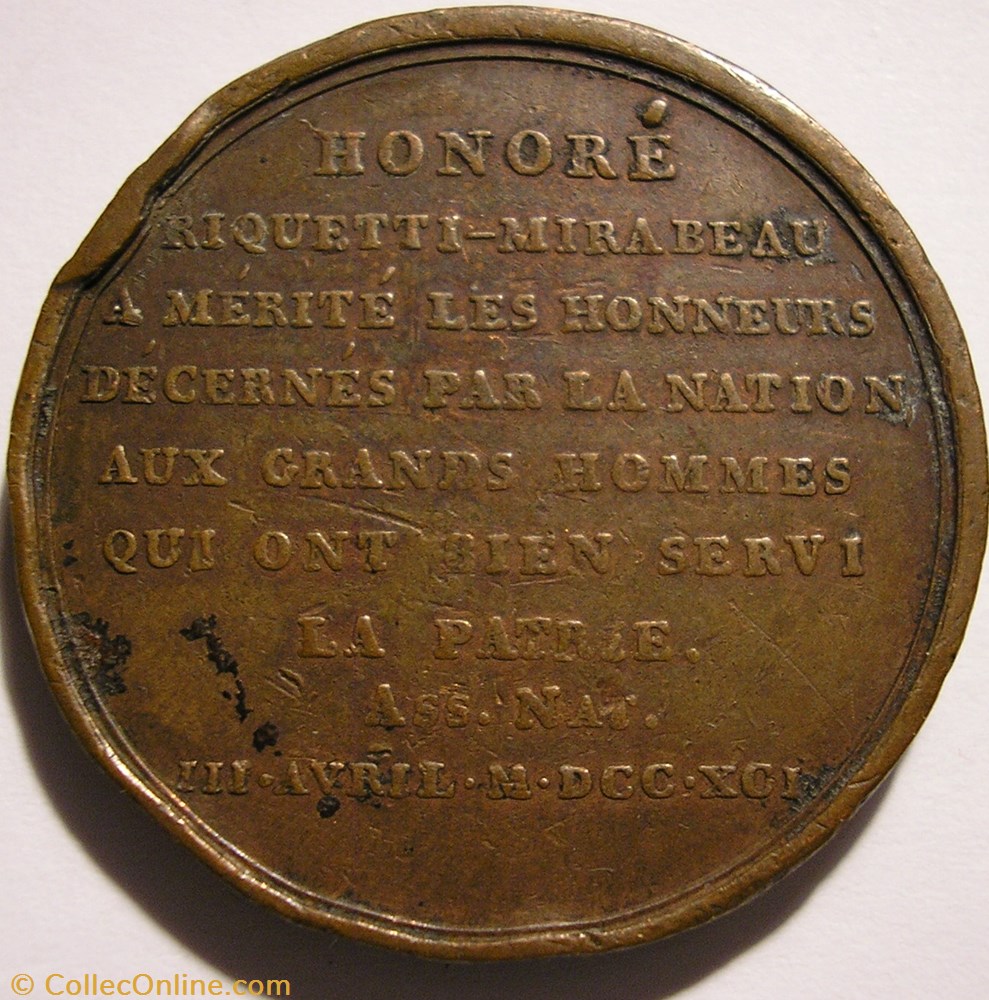 Monnaie de confiance 1792 Lyon - Essai monétaire de Galle à l'effigie de Mirabeau 3 medailles france revolution monnaie de confiance 1792 lyon essai monetaire de galle a effigie de mirabeau