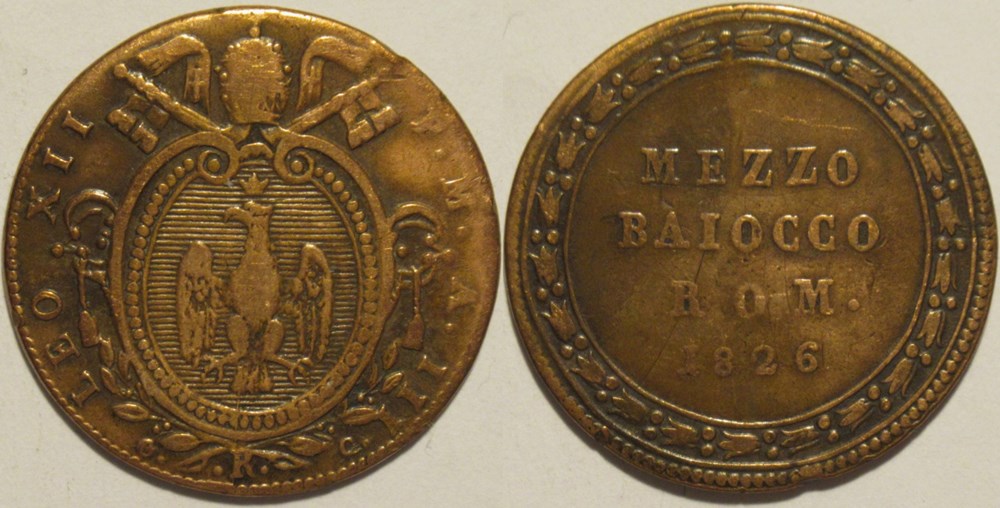 monnaies europe medievale etats pontificaux leo xii pope baiocco 1826 papal states