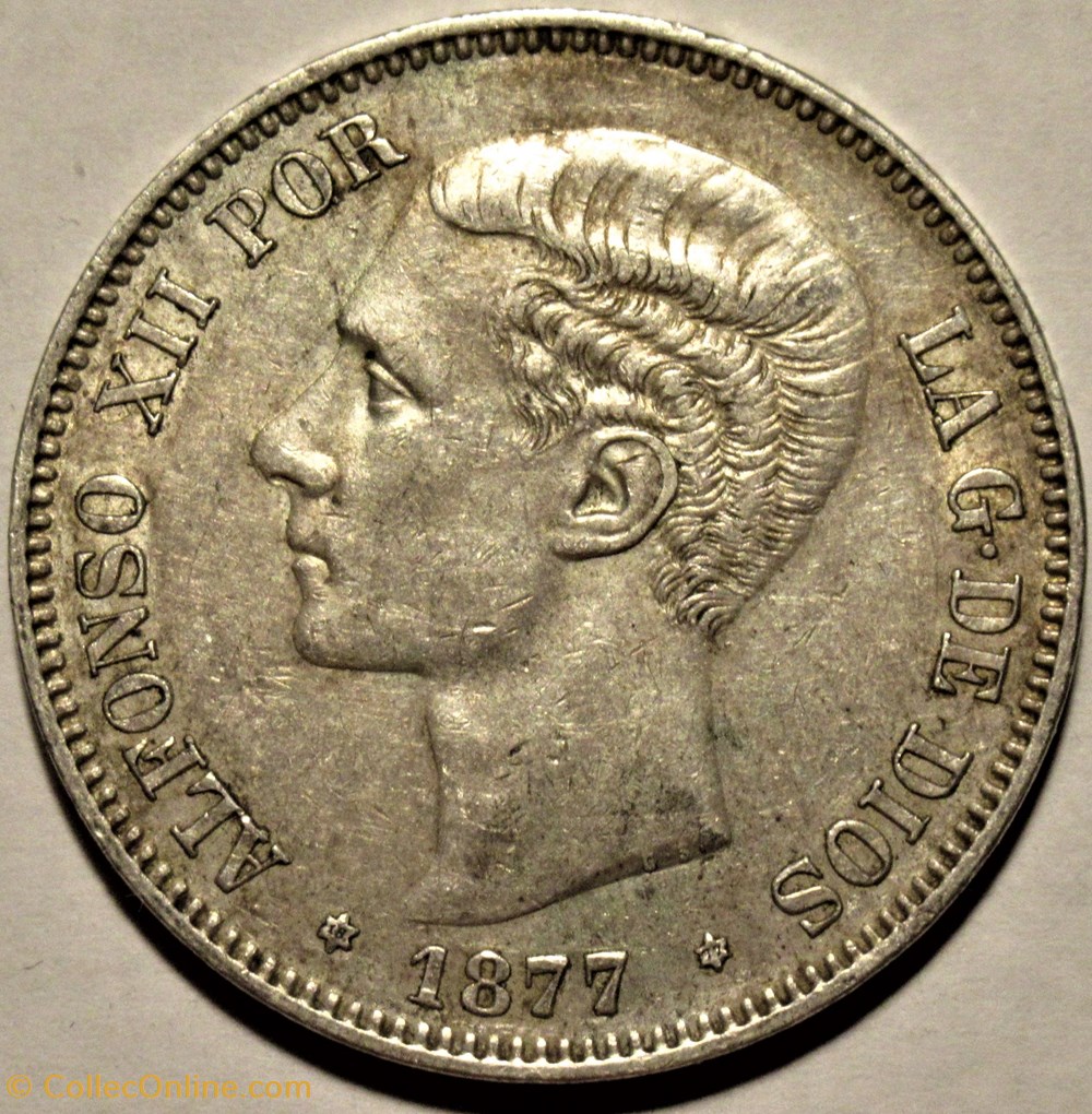 1877 - 5 Pesetas - Alfonso XII de España monnaies monde espagne 1877 5 pesetas alfonso xii de espana