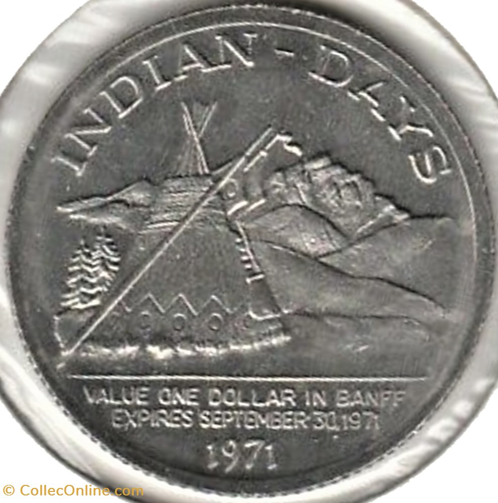 Kiwanis Dollar, Indian-Days Token 1971 - Banff, Alberta 3 monnaies jetons mereaux kiwanis dollar indian days token 1971 banff alberta