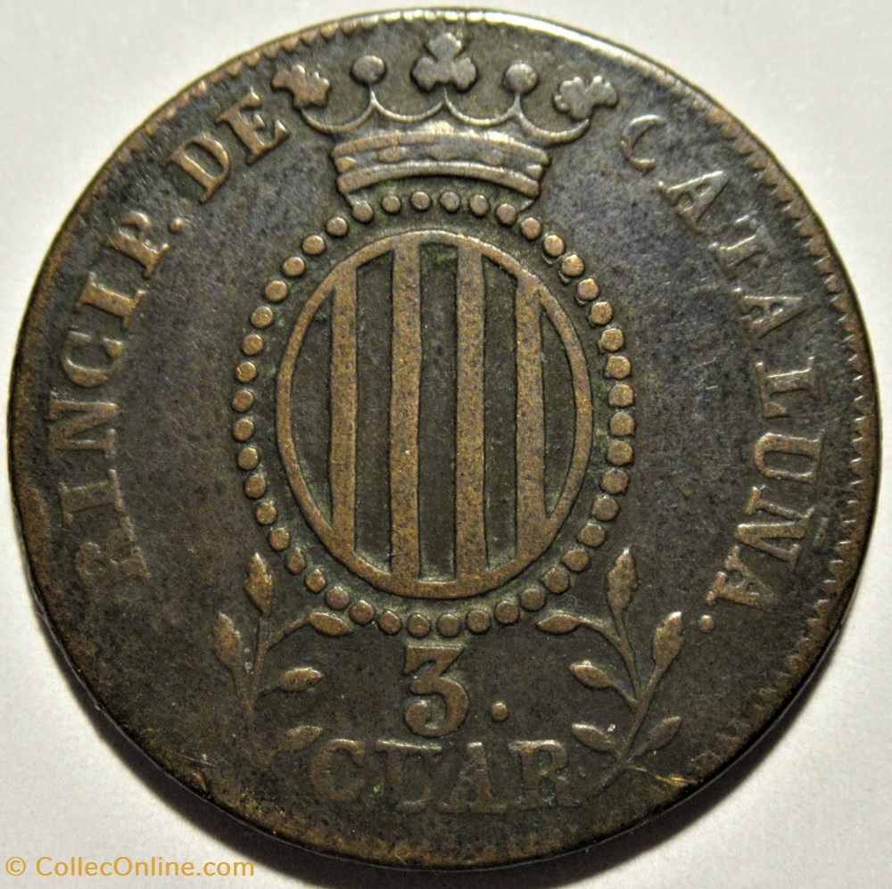 1844 Catalunya - 3 Cuartos - Isabel II of Spain 3 monnaies monde espagne 1844 catalunya 3 cuartos isabel ii of spain