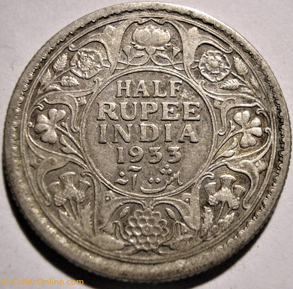 George V - Half Rupee 1933 Calcutta - British India monnaie monde inde george v half rupee 1933 calcutta british india