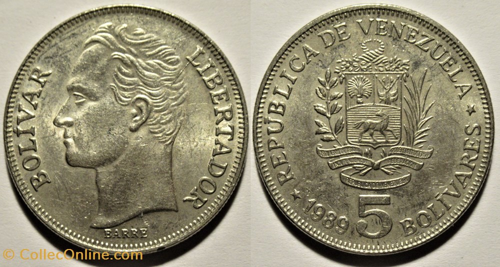Venezuela - 5 Bolívares 1989 (variety) - Die Crack monnaies monde venezuela 5 bolivares 1989 variety die crack