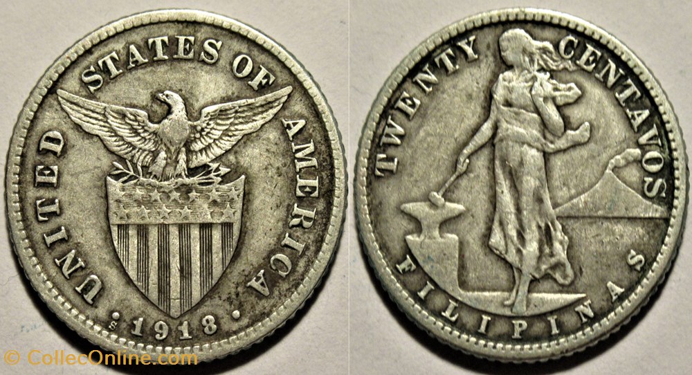 1918 San Francisco, 20 Centavos - Philippines U.S. Administration monnaies monde 1918 san francisco 20 centavos philippines u s administration