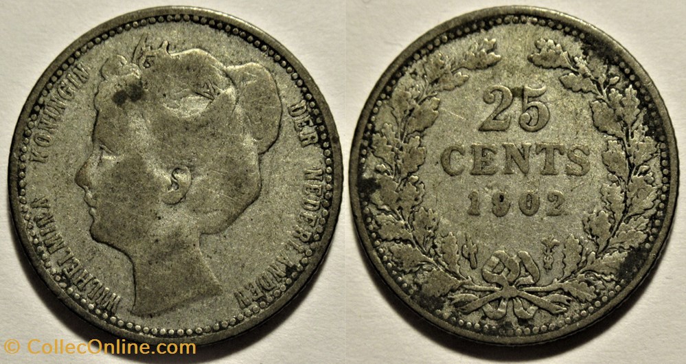 monnaies monde pays bas wilhelmina of nederland 25 cents 1902
