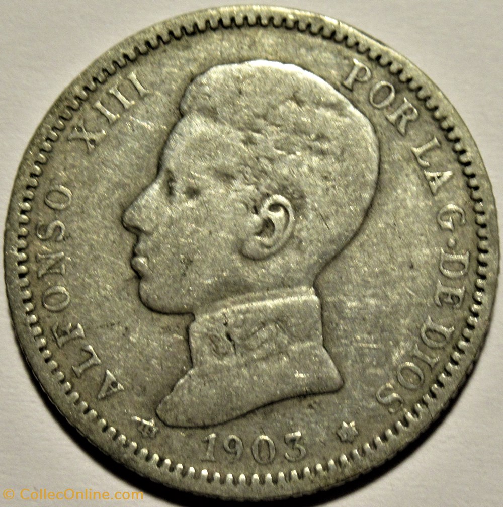 1903 - Peseta - Alfonso XIII de España (ex.2) 2 monnaies monde espagne 1903 peseta alfonso xiii de espana ex 2