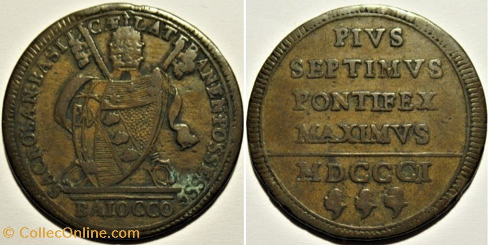 Pius VII, Pope - Baiocco 1801 - Papal States monnaies monde vatican pius vii pope baiocco 1801 papal states