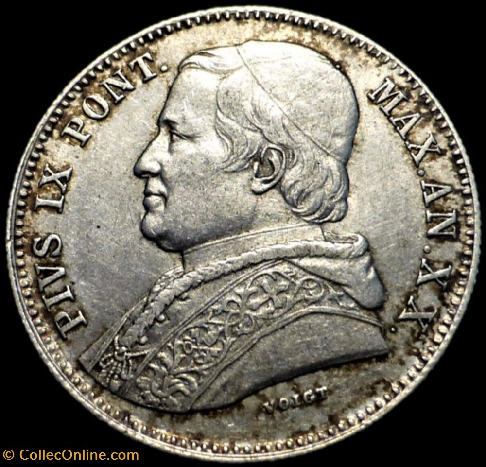 Pio IX, Papa - 20 Baiocchi 1865, Anno XX - Vaticano (ex.2) monnaies monde pio ix papa 20 baiocchi 1865 anno xx vaticano ex 2