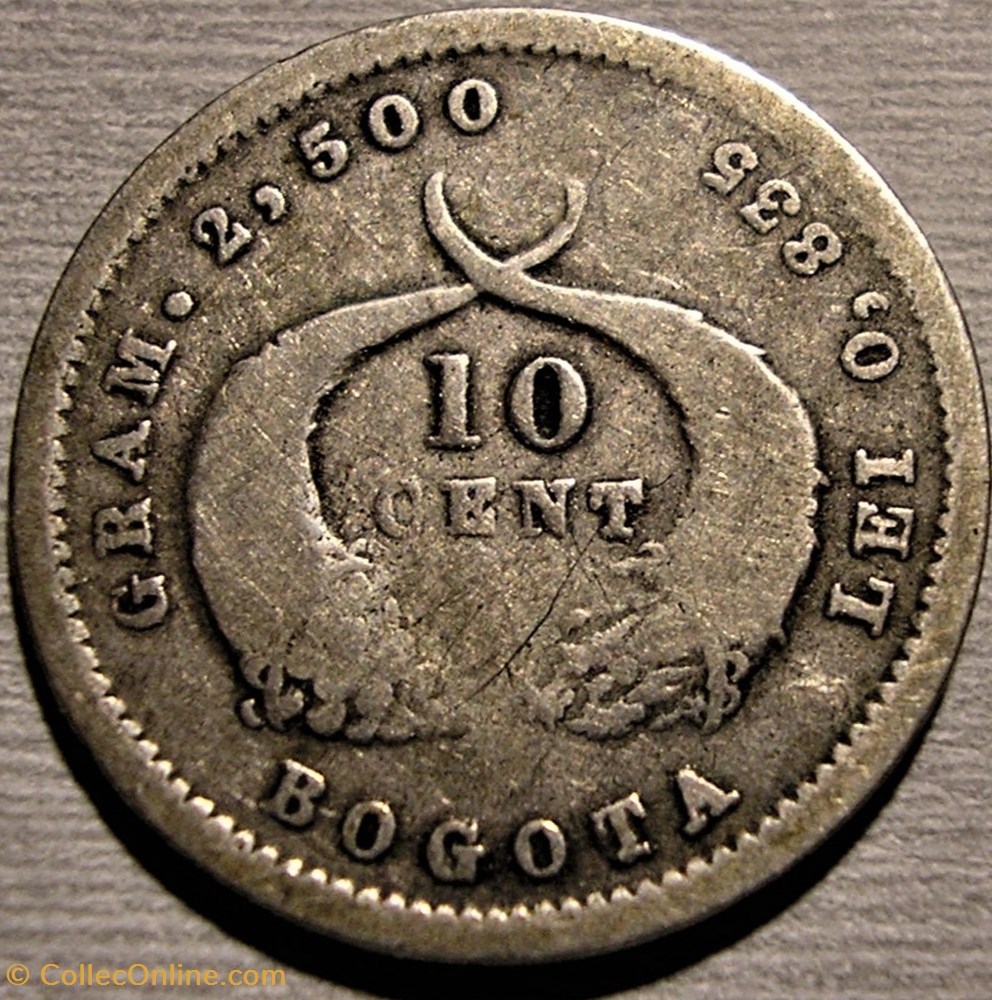 10 Centavos 1875 Bogotá monnaies monde colombie 10 centavos 1875 bogota