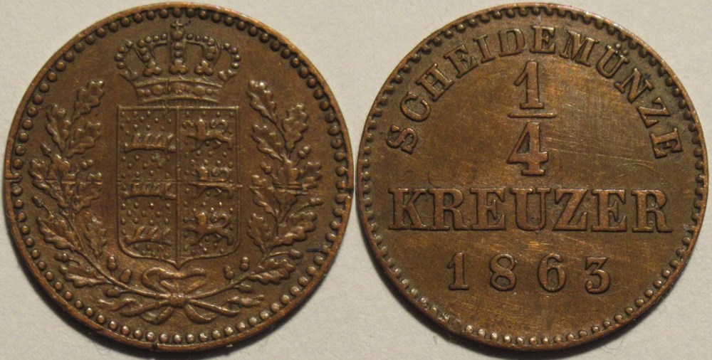 monnaies europe medievale a saint empire romain germanique wilhelm i 1 4 kreuzer 1863 kingdom of wurttemberg