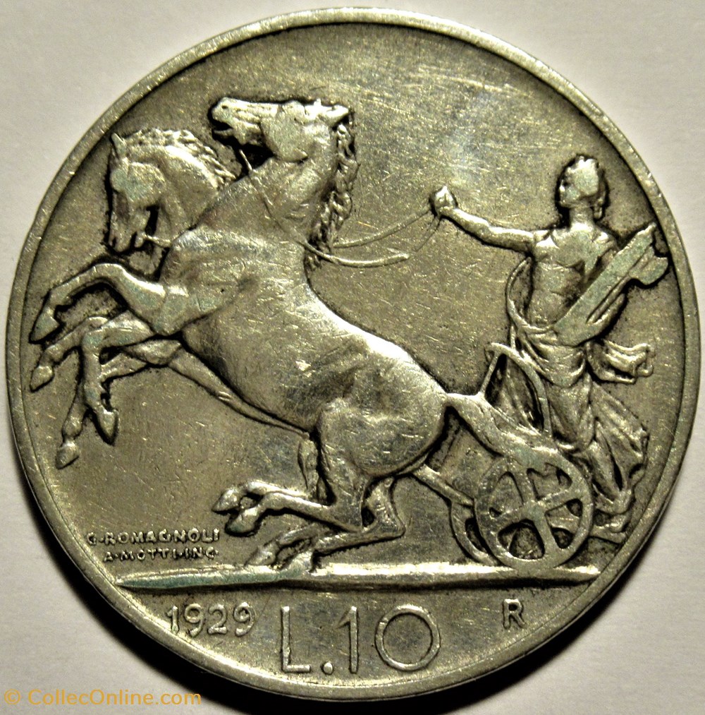 1929 Royaume d'Italie, 10 Lire, Roma - Vittorio Emanuele III 3 monnaies monde 1929 royaume italie 10 lire roma vittorio emanuele iii