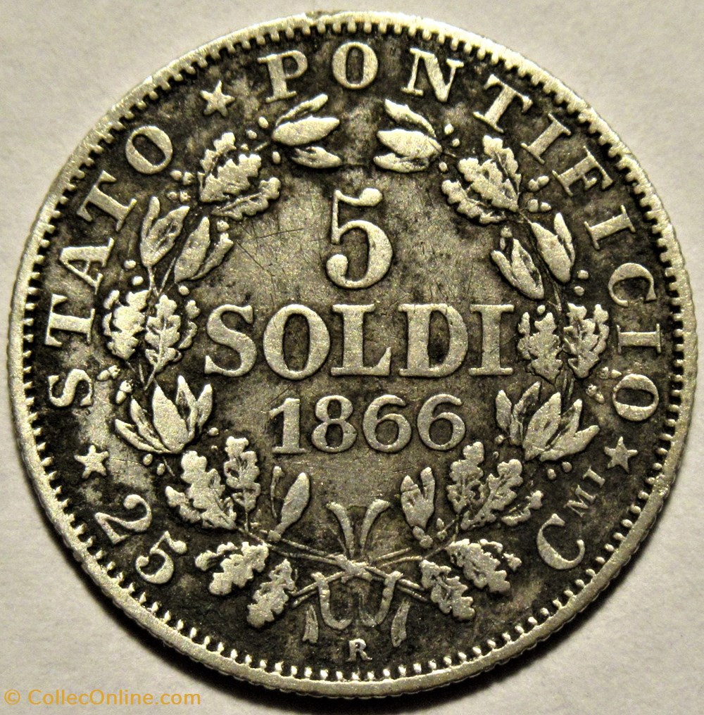Pio IX, Pope - 5 Soldi 1866, Anno XXI - Vaticano 3 monnaies monde pio ix pope 5 soldi 1866 anno xxi vaticano