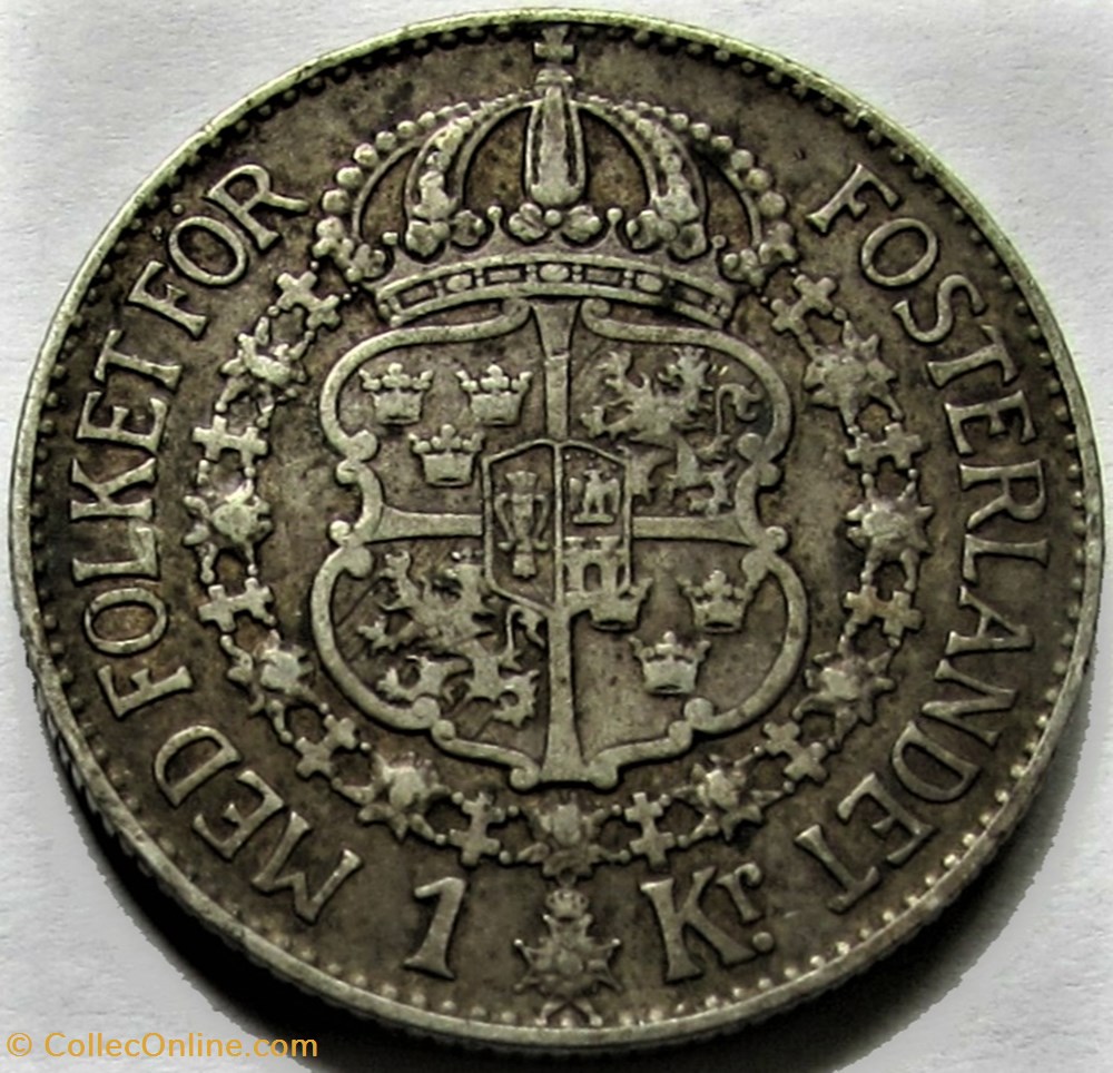 Gustaf V of Sweden - 1 Krona 1933 3 monnaies monde suede gustaf v of sweden 1 krona 1933