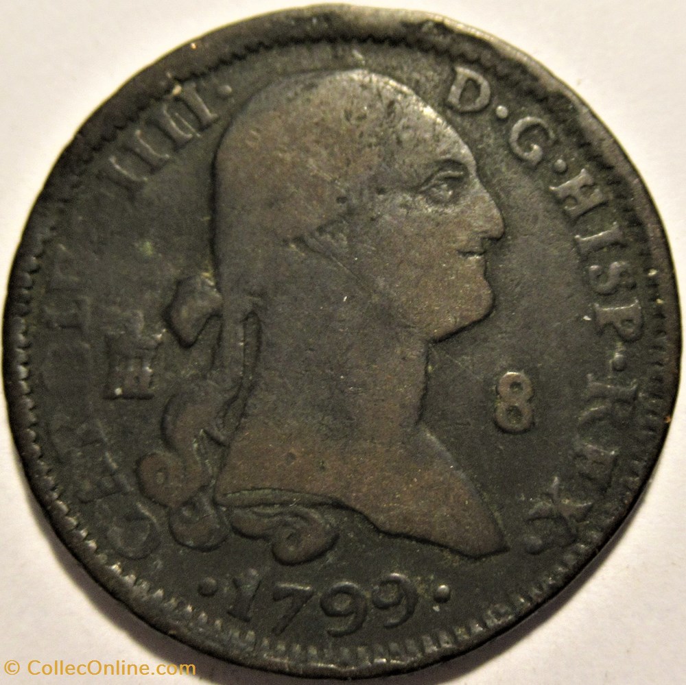 1799 - 8 Maravedis Segovia - Carlos IV de España 2 monnaies monde espagne 1799 8 maravedis segovia carlos iv de espana