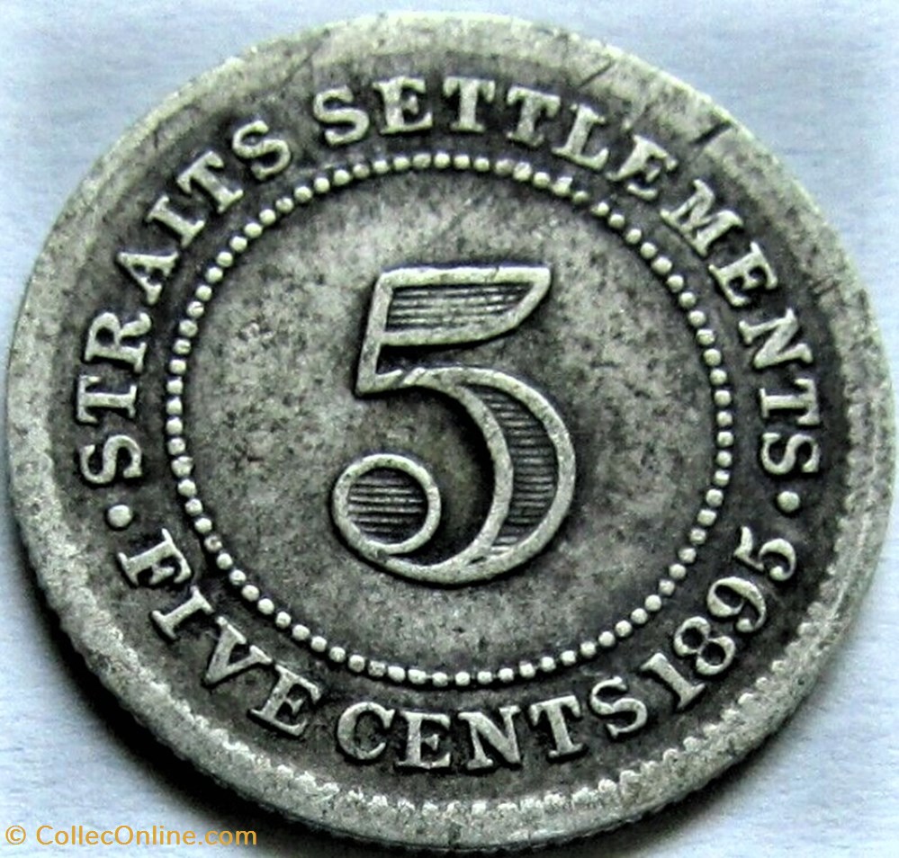 Victoria - 5 Cents 1895 - Straits Settlements, Malaysia 3 monnaies monde malaisie victoria 5 cents 1895 straits settlements malaysia