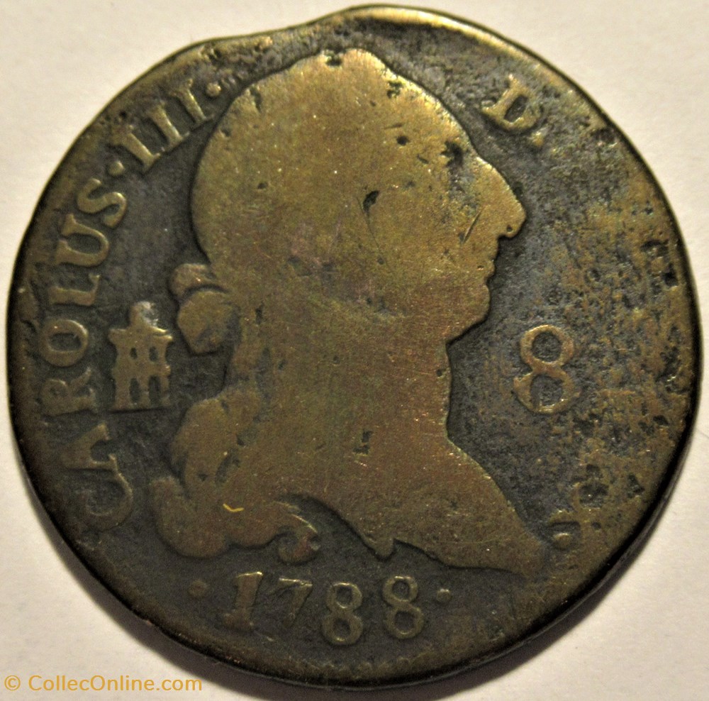 1788 - 8 Maravedis Segovia - Carlos III de España 2 monnaies monde espagne 1788 8 maravedis segovia carlos iii de espana