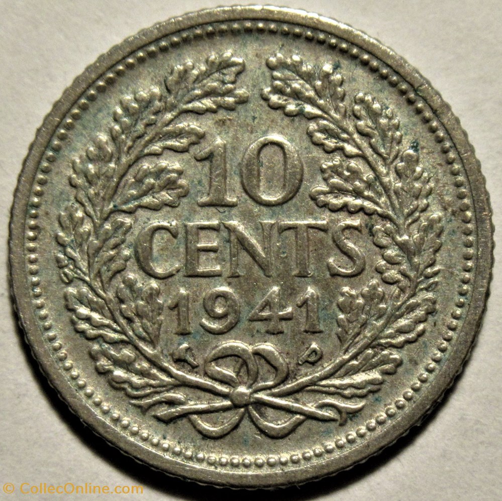 Wilhelmina of Nederland - 10 Cents 1941 3 monnaies monde pays bas wilhelmina of nederland 10 cents 1941