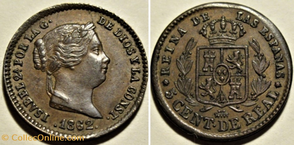 1862 Segovia - 5 Centimos - Isabel II de España monnaies monde espagne 1862 segovia 5 centimos isabel ii de espana