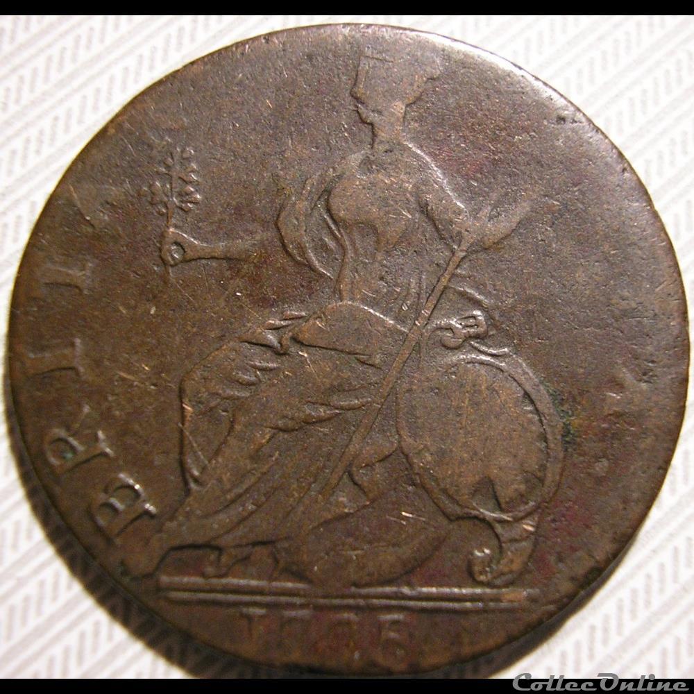 1775 Half Penny No Regal - George III of Great Britain (Ex.7) 2 monnaie monde etat uni 1775 half penny no regal george iii of great britain ex 7