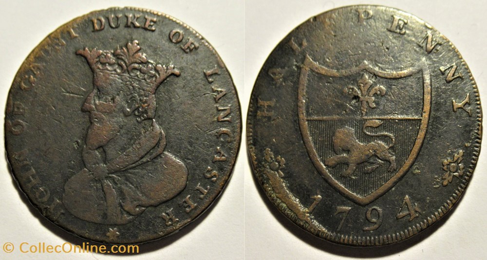 monnaies monde royaume uni 1794 lancaster halfpenny john of gaunt filling error