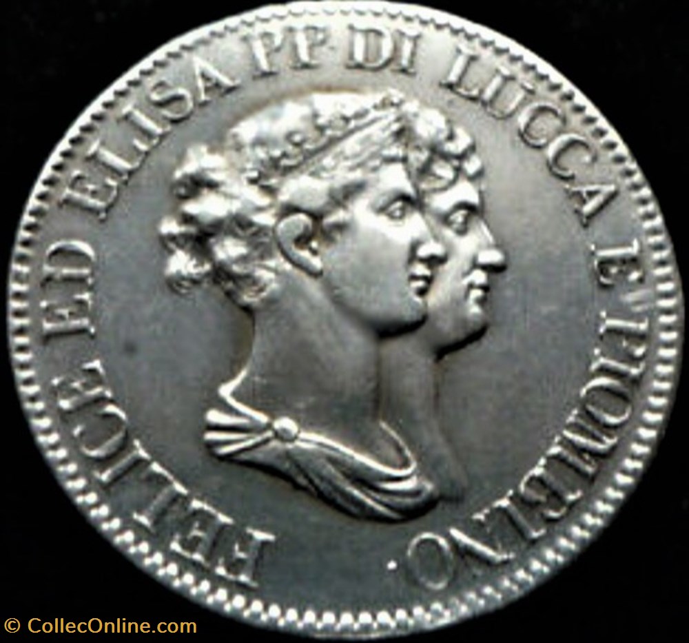 1807 Principauté de Lucca & Piombino, 5 Franchi - Felix & Elisa Napoleon monnaies monde italie 1807 principaute de lucca piombino 5 franchi felix elisa napoleon