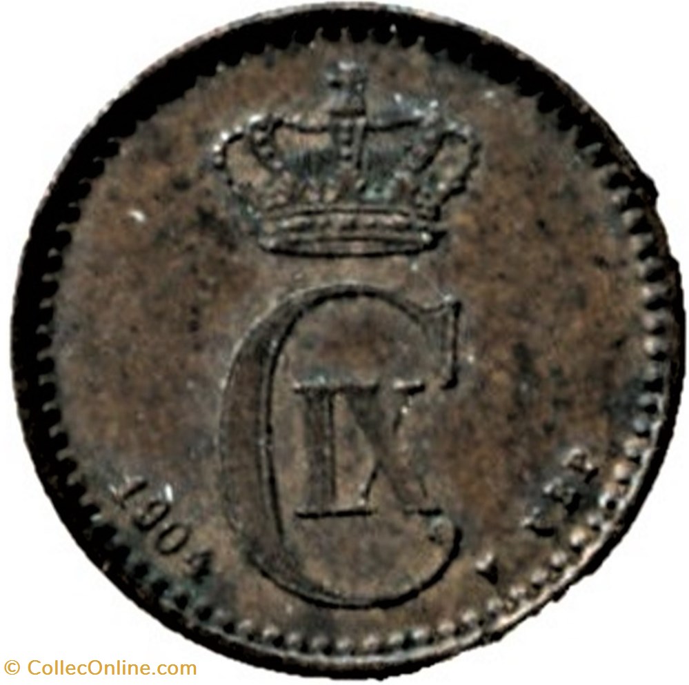 Christian IX Denmark - 1 Øre 1904 2 monnaies monde danemark christian ix denmark 1 re 1904
