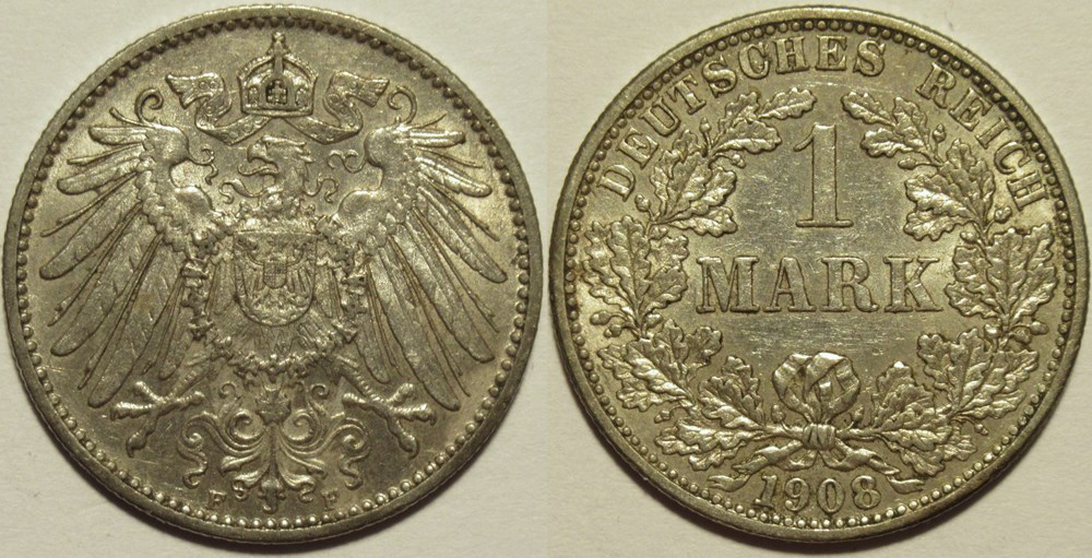 Wilhelm II - 1 Mark 1908, Stuttgart - German Empire monnaies monde allemagne wilhelm ii 1 mark 1908 stuttgart german empire