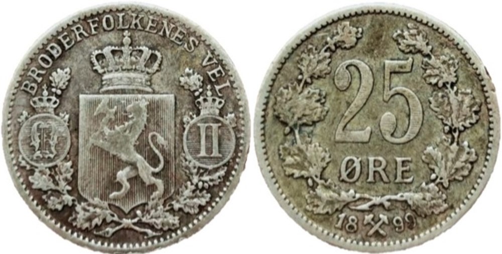 Oskar II - 25 Øre 1899 Norway monnaies monde norvege oskar ii 25 re 1899 norway