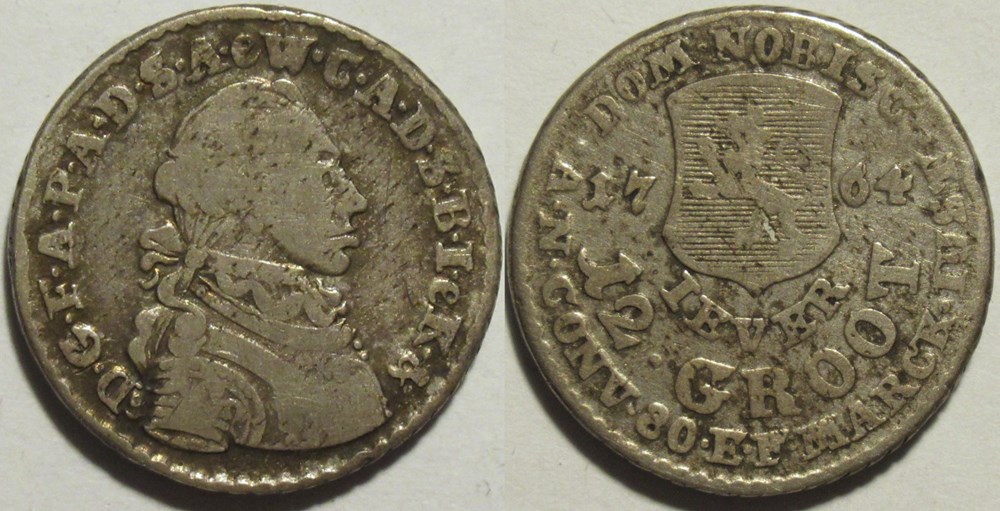 12 Groot 1764, Lordship of Jever - Friedrich August of Anhalt Zerbst monnaies europe medievale saint empire romain germanique 12 groot 1764 lordship of jever friedrich august of anhalt zerbst