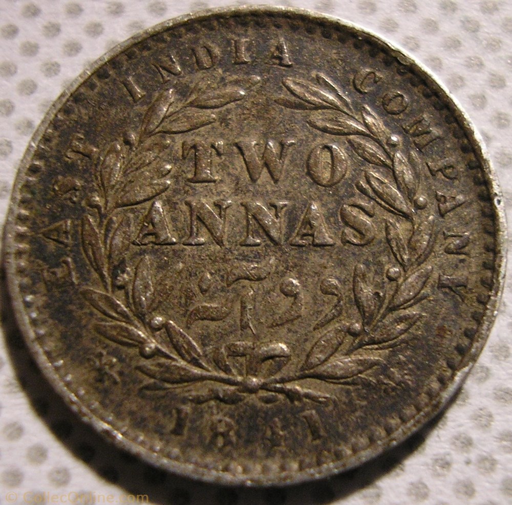 Victoria - Two Annas 1841 Calcutta - East India Company monnaie monde inde victoria two annas 1841 calcutta east india company