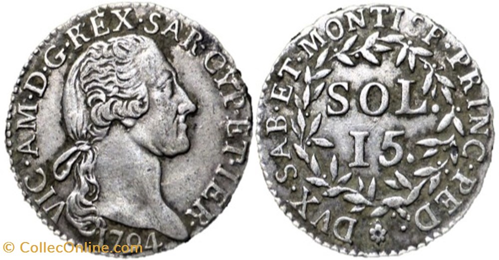 monnaies 1794 royaume de sardaigne 15 soldi victor amedee iii de savoie