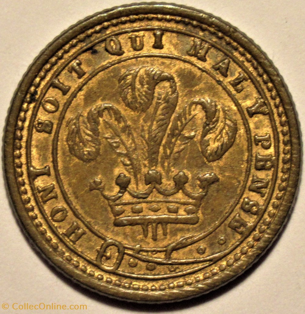 Queen Victoria - Wales Token with the Garter Motto, 1840-60 monnaies paranumismatique jetons poids queen victoria wales token with the garter motto 1840 60