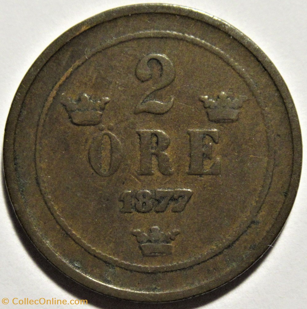 Sweden - Oskar II - 2 Öre 1877 3 monnaies monde suede sweden oskar ii 2 ore 1877