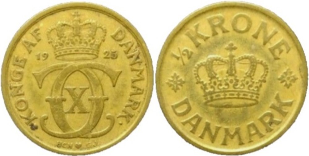 Christian X Denmark - ½ Krone 1925 monnaies monde danemark christian x denmark krone 1925