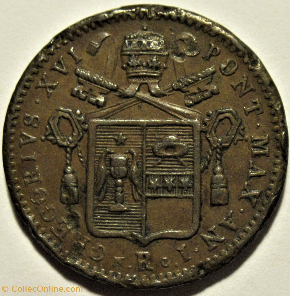 Gregory XVI, Pope - ½ Baiocco 1831, Anno I - Papal States 2 monnaies monde vatican gregory xvi pope baiocco 1831 anno i papal states