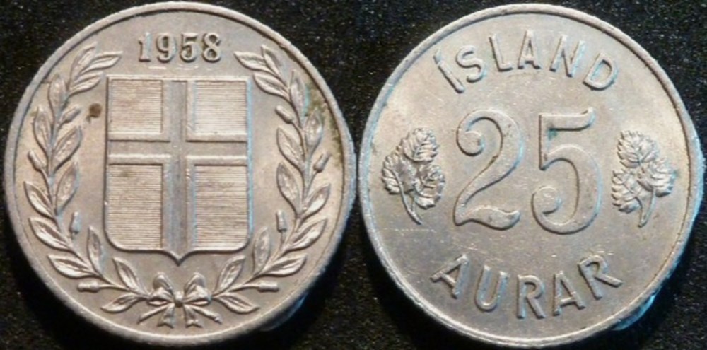 Iceland - 25 Aurar 1958 monnaies monde islande iceland 25 aurar 1958