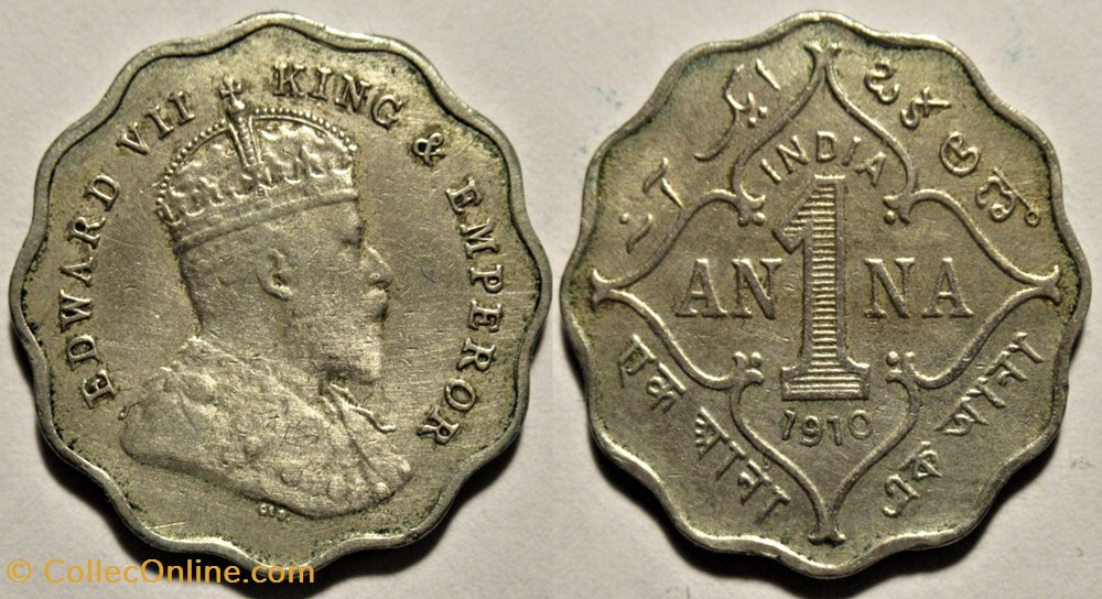 Edward VII - One Anna 1910 Bombay - British India monnaies monde inde edward vii one anna 1910 bombay british india