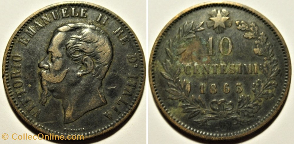 1863 Regno d'Italia, 10 Centesimi, Brussels - Vittorio Emanuele II monnaies monde italie 1863 regno italia 10 centesimi brussels vittorio emanuele ii