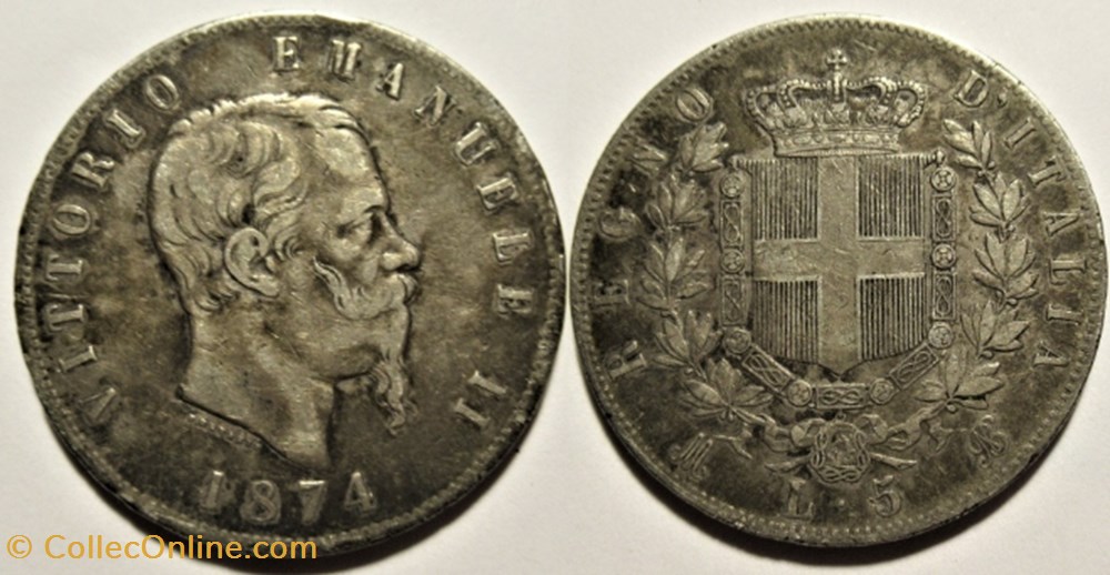 monnaies monde italie 1874 regno italia 5 lire milano vittorio emanuele ii
